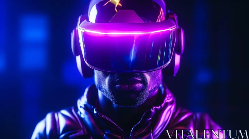 Virtual Reality Experience - African-American Man in Leather Jacket AI Image