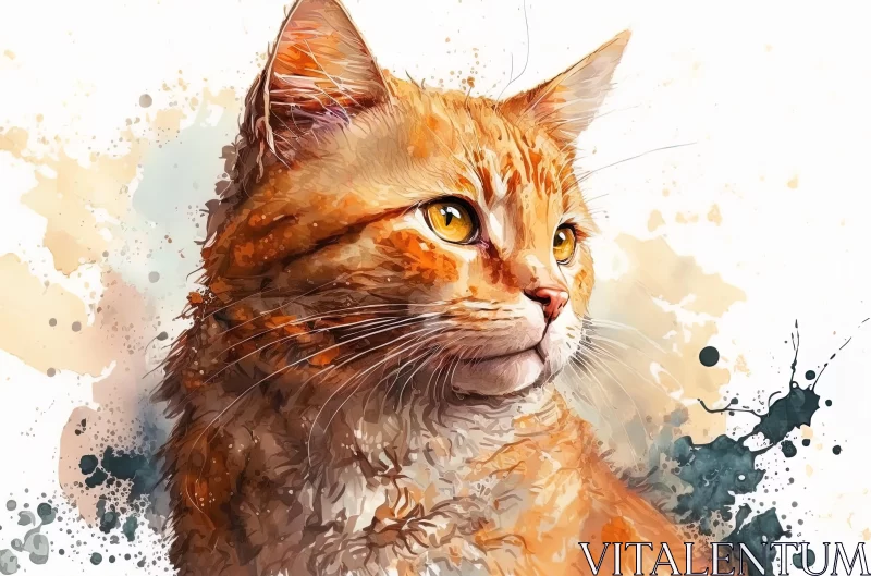 Watercolor Painting of an Orange Tabby Cat - Digital Art Techniques AI Image