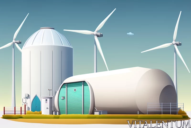 Wind Turbine and Storage Facility: Playful Illustrative Style AI Image