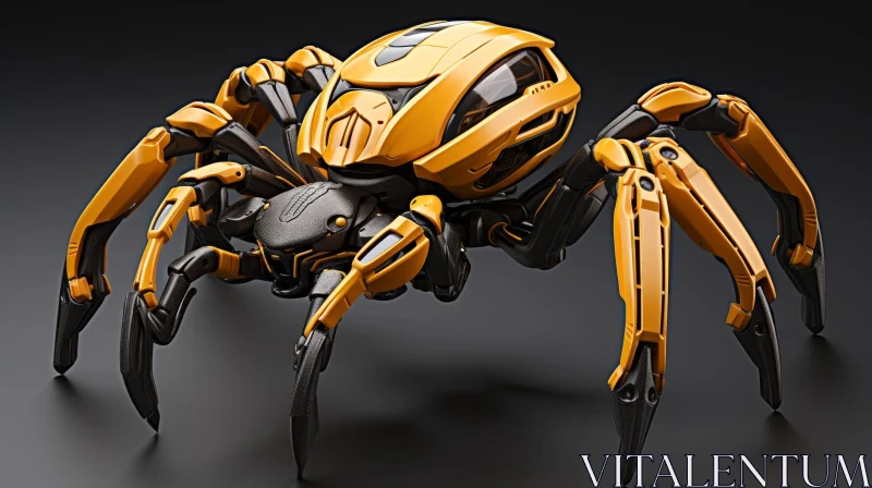 AI ART Yellow and Black Robotic Spider 3D Rendering