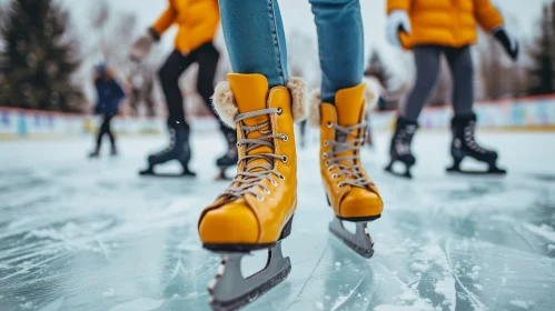 Young Woman Ice Skating on Outdoor Rink