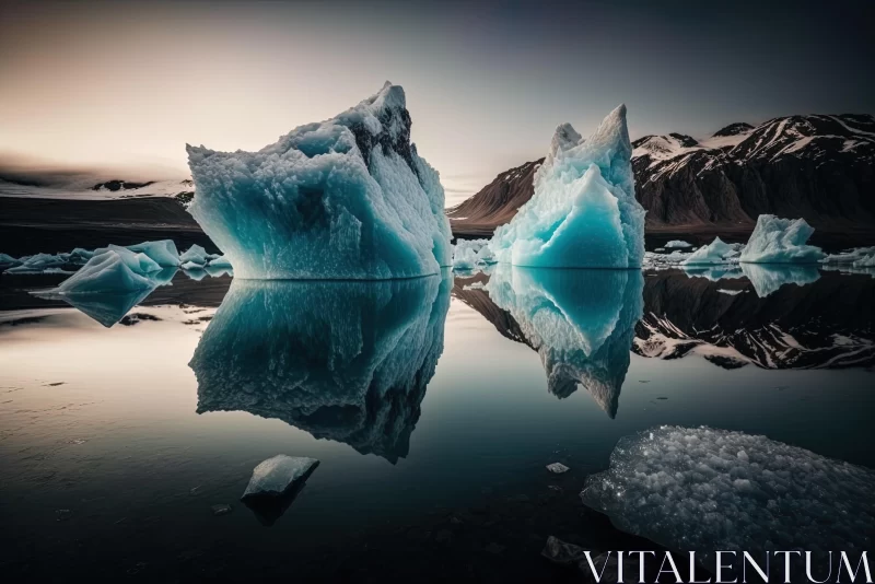 Captivating Reflection: Moody Iceberg in Calm Water AI Image