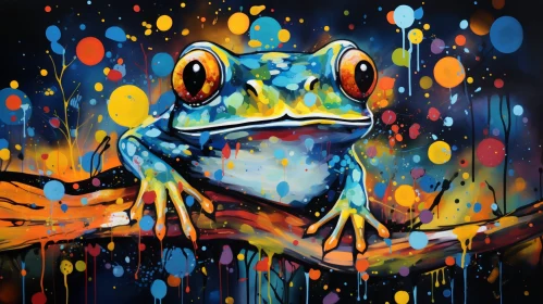 Cheerful Frog Digital Painting on Branch