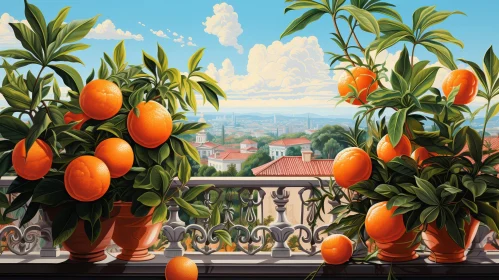 Cityscape Balcony Painting: Tranquil Urban Oasis