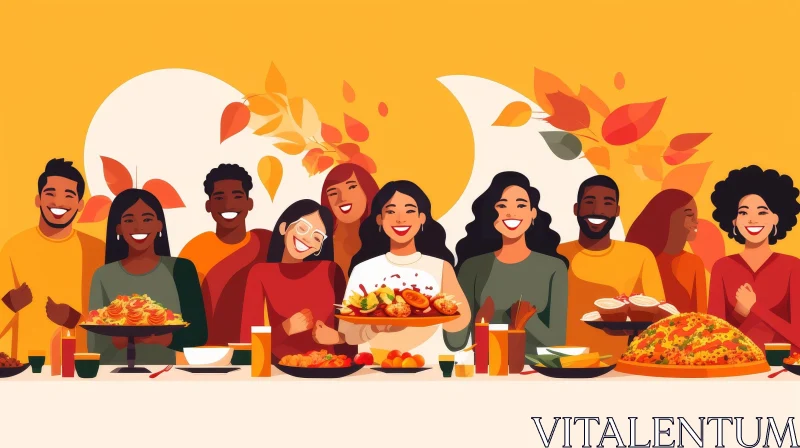 Diverse Group Enjoying Meal Cartoon Illustration AI Image
