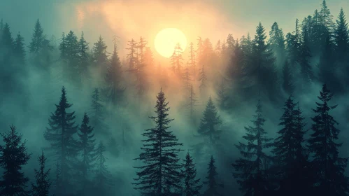 Enchanting Misty Forest Sunrise