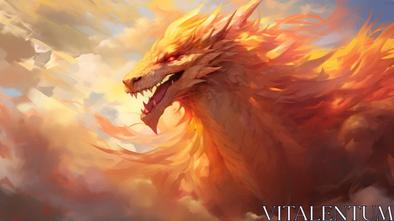 AI ART Majestic Fire Dragon Digital Painting