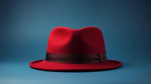 Red Fedora Hat 3D Rendering on Blue Background