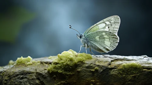 White Butterfly on Mossy Rock - Tranquil Nature Scene