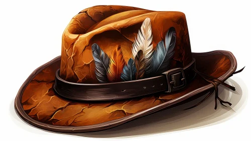 Brown Leather Cowboy Hat with Feathers