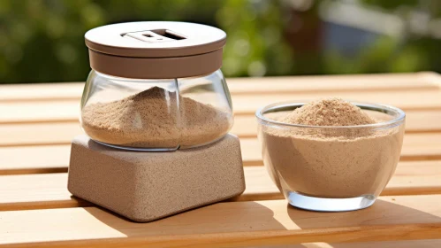 Brown Powder Glass Container on Wooden Table