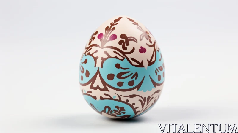 Easter Egg with Blue and Brown Floral Pattern AI Image