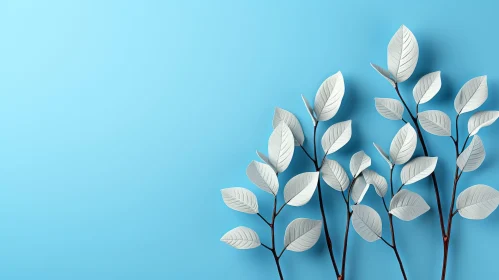 Elegant 3D Rendering of White Leaves on Blue Background