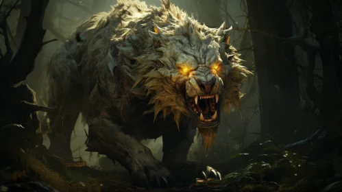 Fierce Werewolf in Moonlit Forest