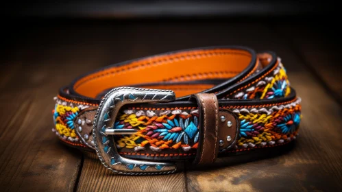 Handmade Leather Belt with Colorful Embroidery