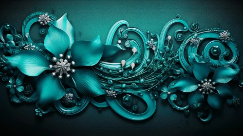 Intricate Teal and Blue Floral Design