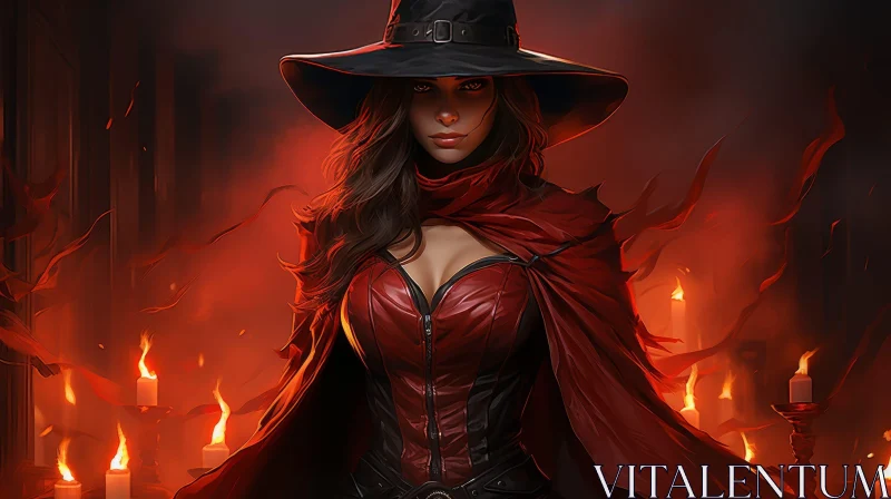 Mysterious Portrait of a Woman in Red Cloak AI Image
