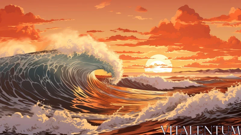 Serene Sunset Seascape Painting AI Image