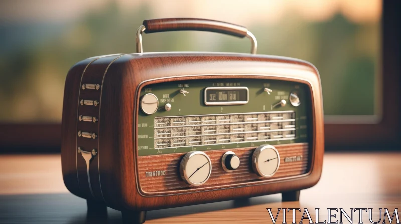 Vintage Wooden Radio on Table - Artistic Image AI Image