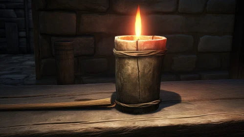 Warm Glow: 3D Candle on Wooden Table