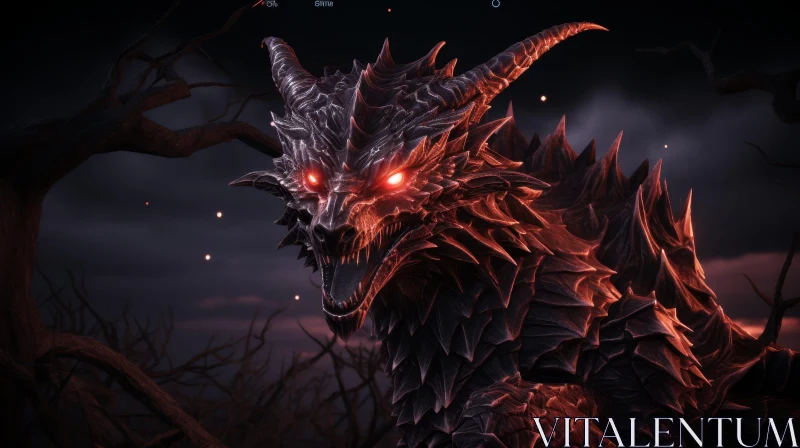 Black Dragon in Dark Forest Breathing Fire AI Image