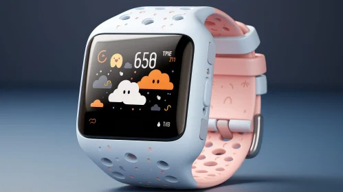 Blue and Pink Children's Smartwatch with Cloud and Sun Icon