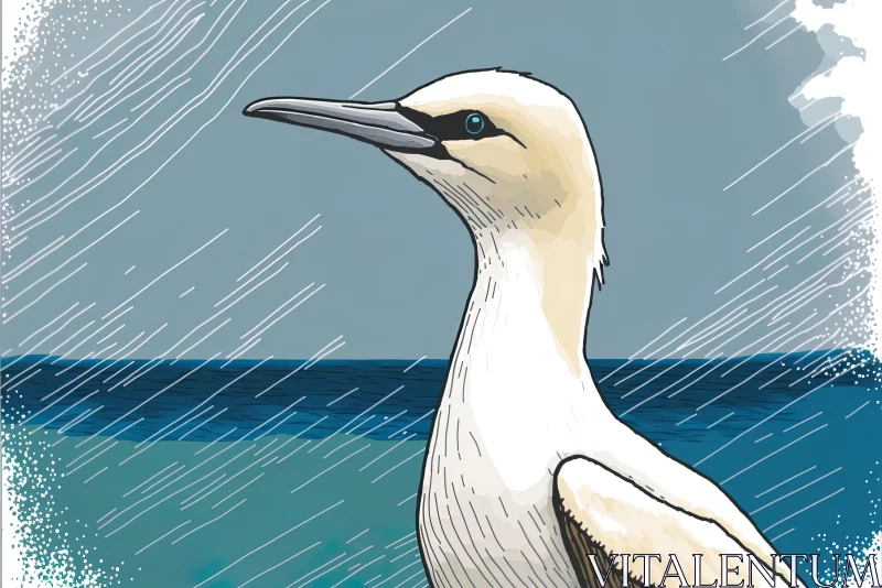 Illustration of a White Bird on Water in Stormy Seascapes AI Image