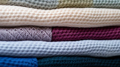 Knitted Sweaters Stack - Colorful Collection on White Background
