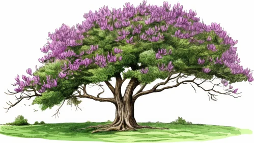 Lush Tree with Pink Flowers - Botanical Image