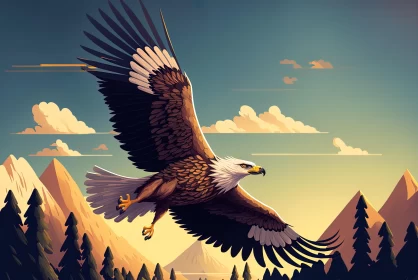Majestic Bald Eagle Soaring Above a Lush Forest - Hyper-Detailed Illustration