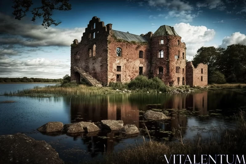 Majestic Castle on a Serene Lake - Abandoned Spaces AI Image