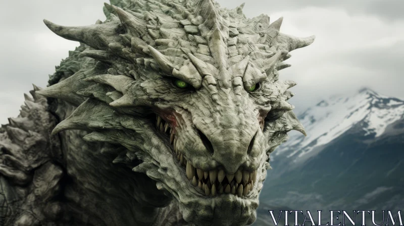 Majestic Dragon Head in Mountain Landscape - Digital Art AI Image