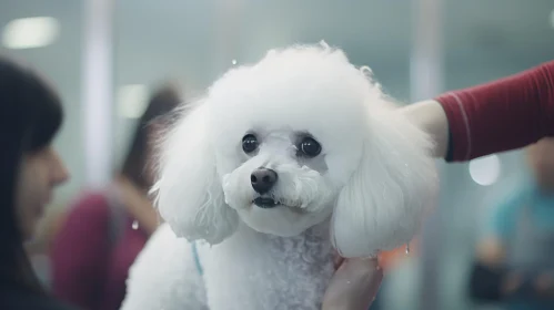 White Poodle Dog Grooming Scene