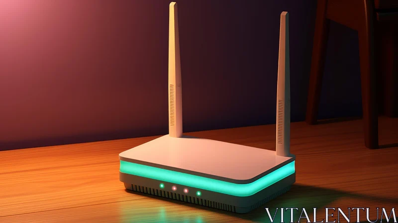 White WiFi Router with Antennas on Wooden Table AI Image