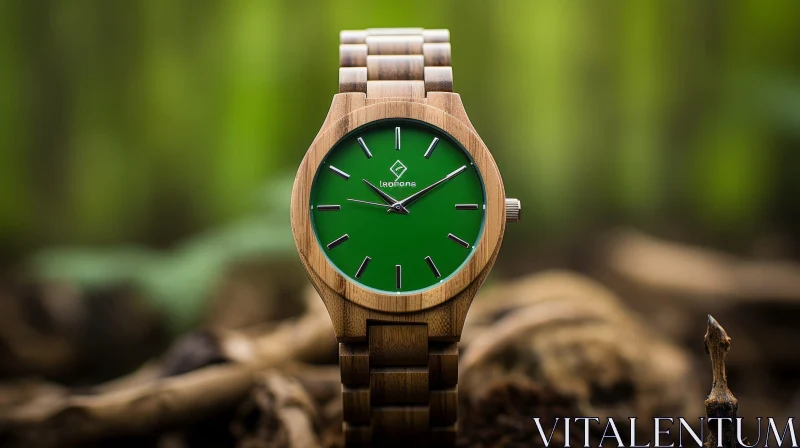 AI ART Wooden Watch with Green Dial - Fashion Accessory