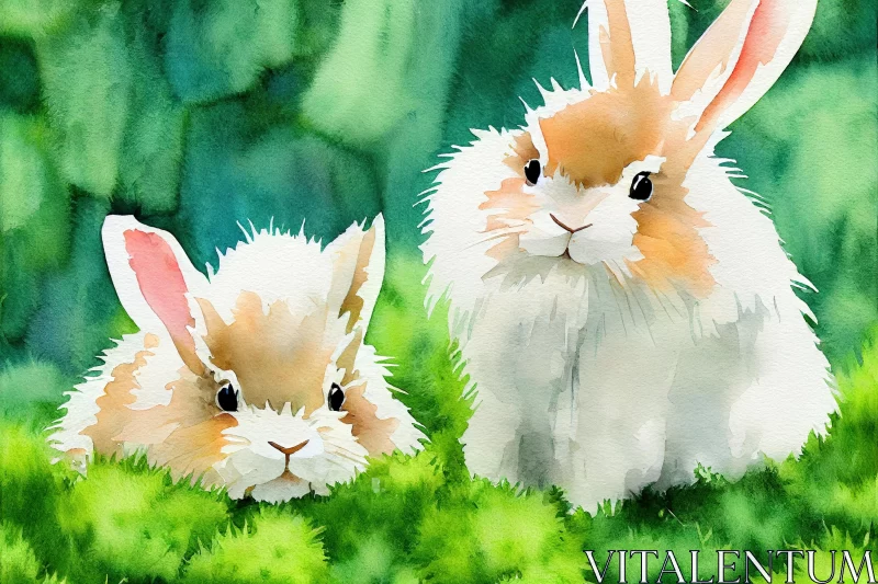 Captivating Watercolor Painting of Cute Baby Rabbits | 4K Digital Art AI Image