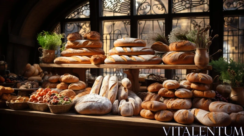 Delicious Bread Selection in Rustic Bakery AI Image