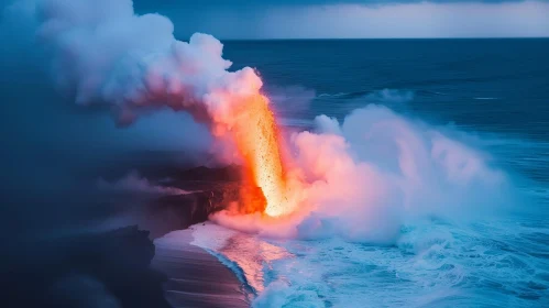 Dramatic Molten Lava Flow into Ocean
