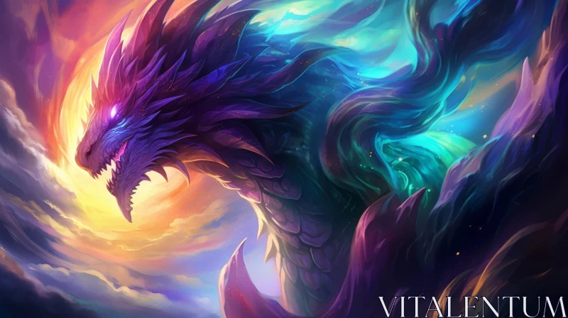 AI ART Enchanting Purple Dragon Digital Painting