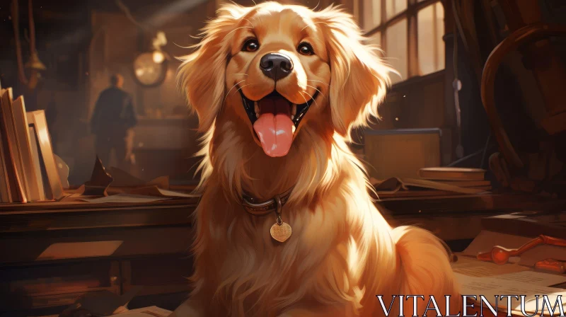 AI ART Golden Retriever Dog in Room - Charming Smile
