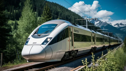 High-Speed Train in Mountain Landscape