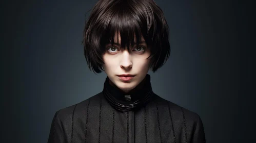 Intense Portrait of a Young Woman in Black Suit