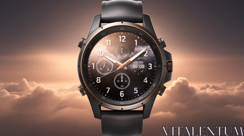New Smartwatch Promotional Photo with Brown Leather Strap AI Image