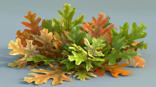Autumn Oak Leaves 3D Rendering