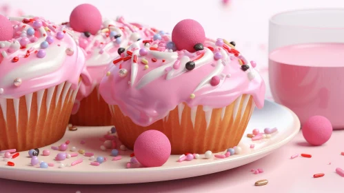 Delicious Pink Cupcakes with Colorful Sprinkles