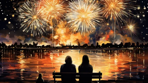 Enchanting Fireworks Display Over a Tranquil Lake