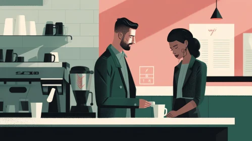 Fashionable Couple at Coffee Shop Counter
