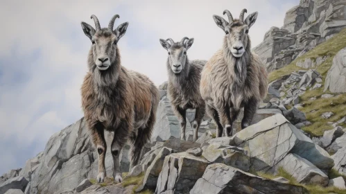 Mountain Goats Painting on Rocky Cliff