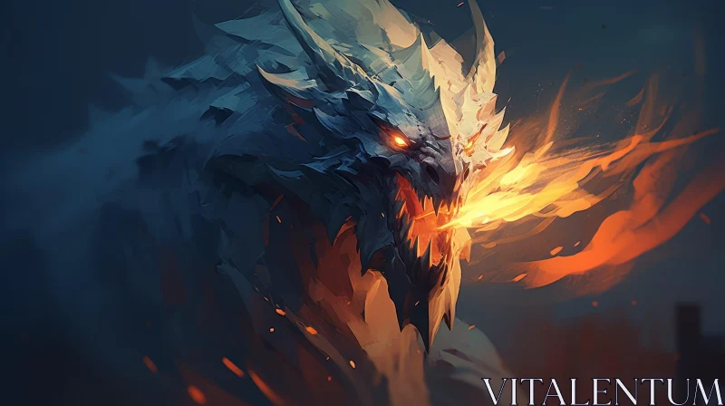 AI ART Powerful Blue Dragon Breathing Fire