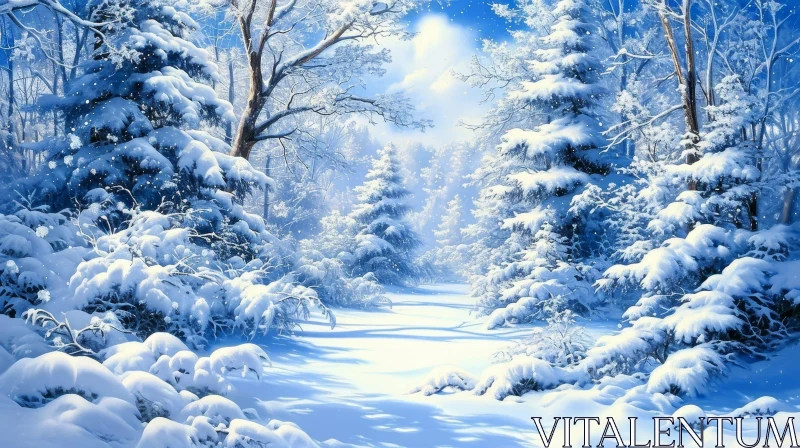 AI ART Serene Winter Landscape with Snow-covered Trees